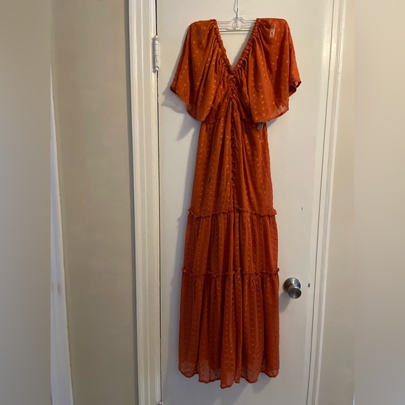NWT Anthropologie Ruched Tiered Dress Terra Cotta Size XS - Picture 3 of 15